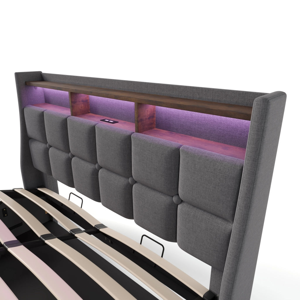 Letto imbottito 160x200 cm grigio con materasso