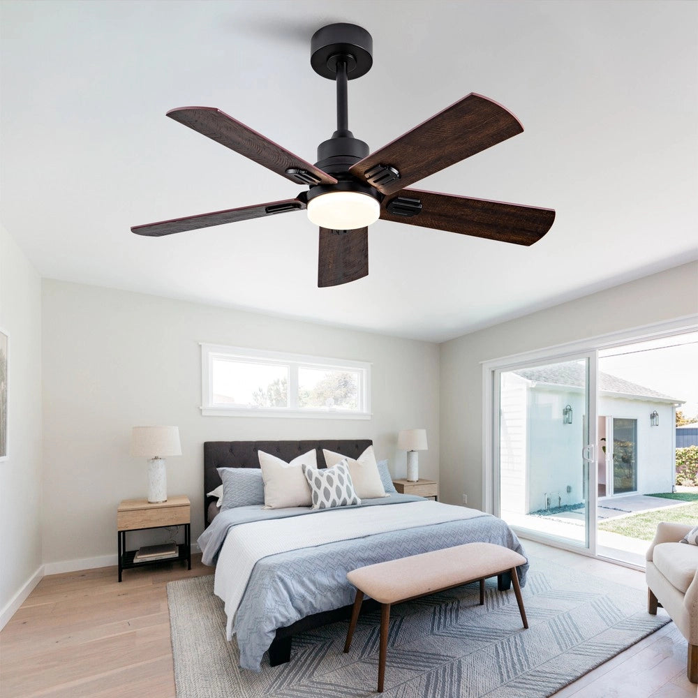 Ventilatore da soffitto con luce e telecomando ¨C Minimal ¨C nero 5 pale dimmerabile per esterno e interno