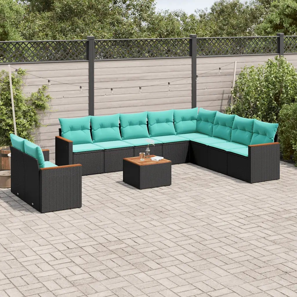 Set Divani da Giardino 11 pz con Cuscini Nero in Polyrattan 3226120