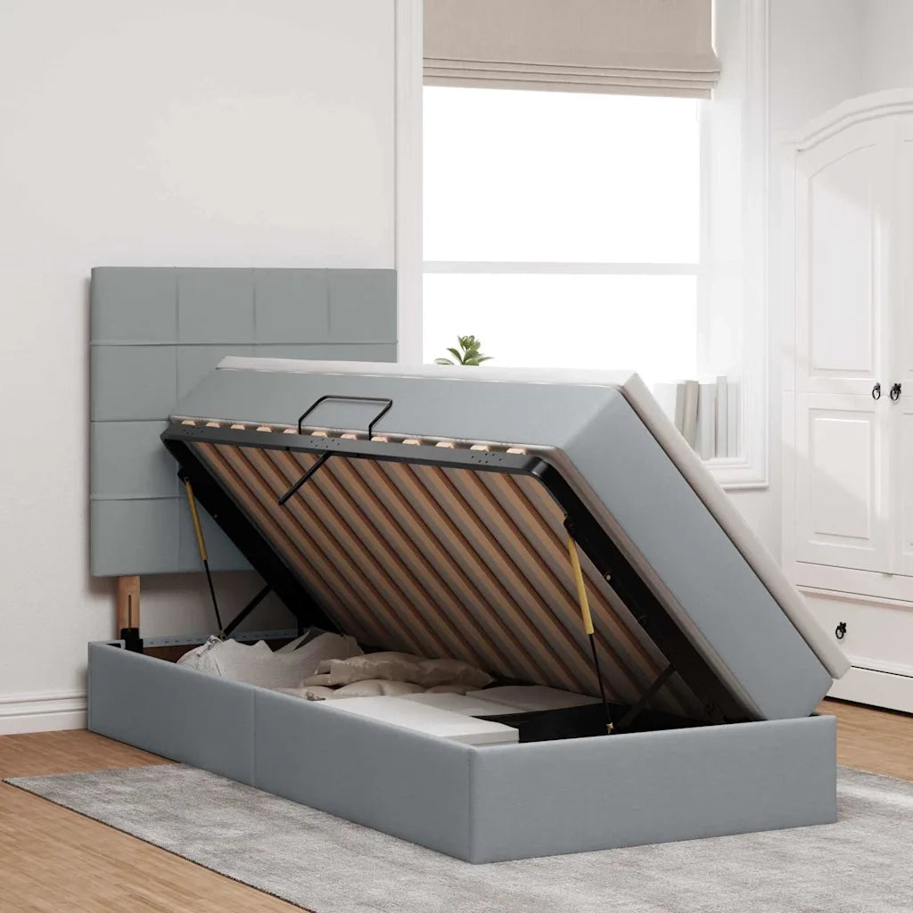 Letto con contenitore e LED con led Grigio chiaro 90 x 190 cm