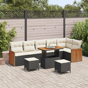 Set Divano da Giardino 11 pcs Nero e Crema polyrattan