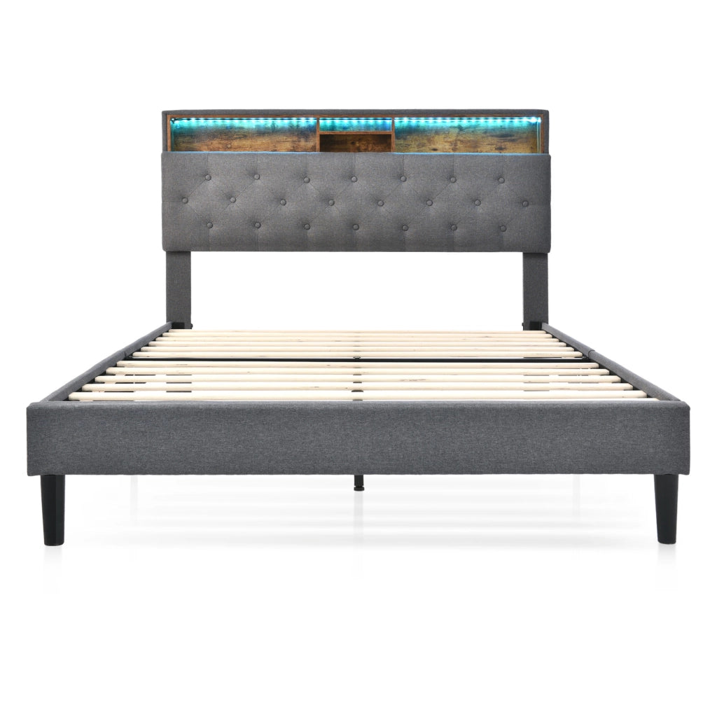 Letto imbottito grigio 140x200 con testiera contenitore