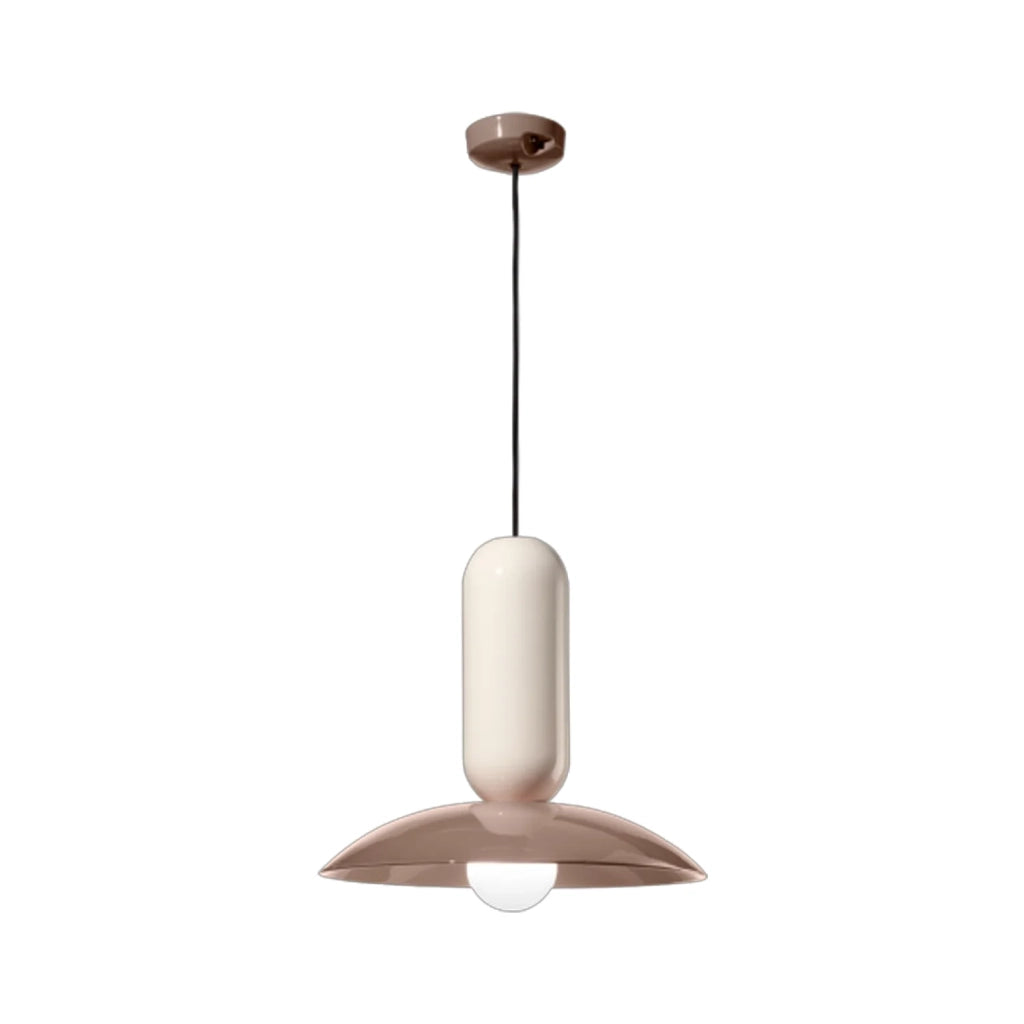 Lampadario Vintage Decò Pau Ceramica Crena E Moka 1 Luce E27
