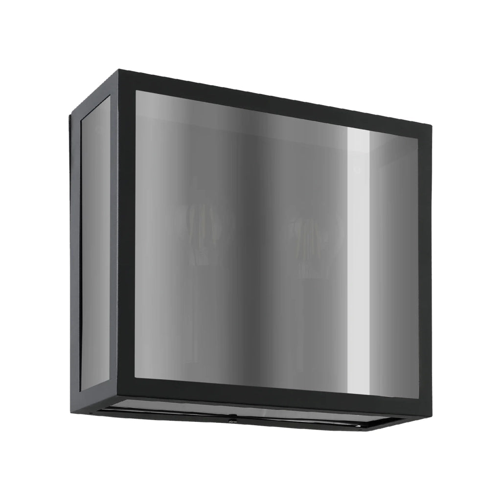 Applique Esterno Alamonte Smoke Acciaio Nero Trasparente 2 Luci E27 Ip44