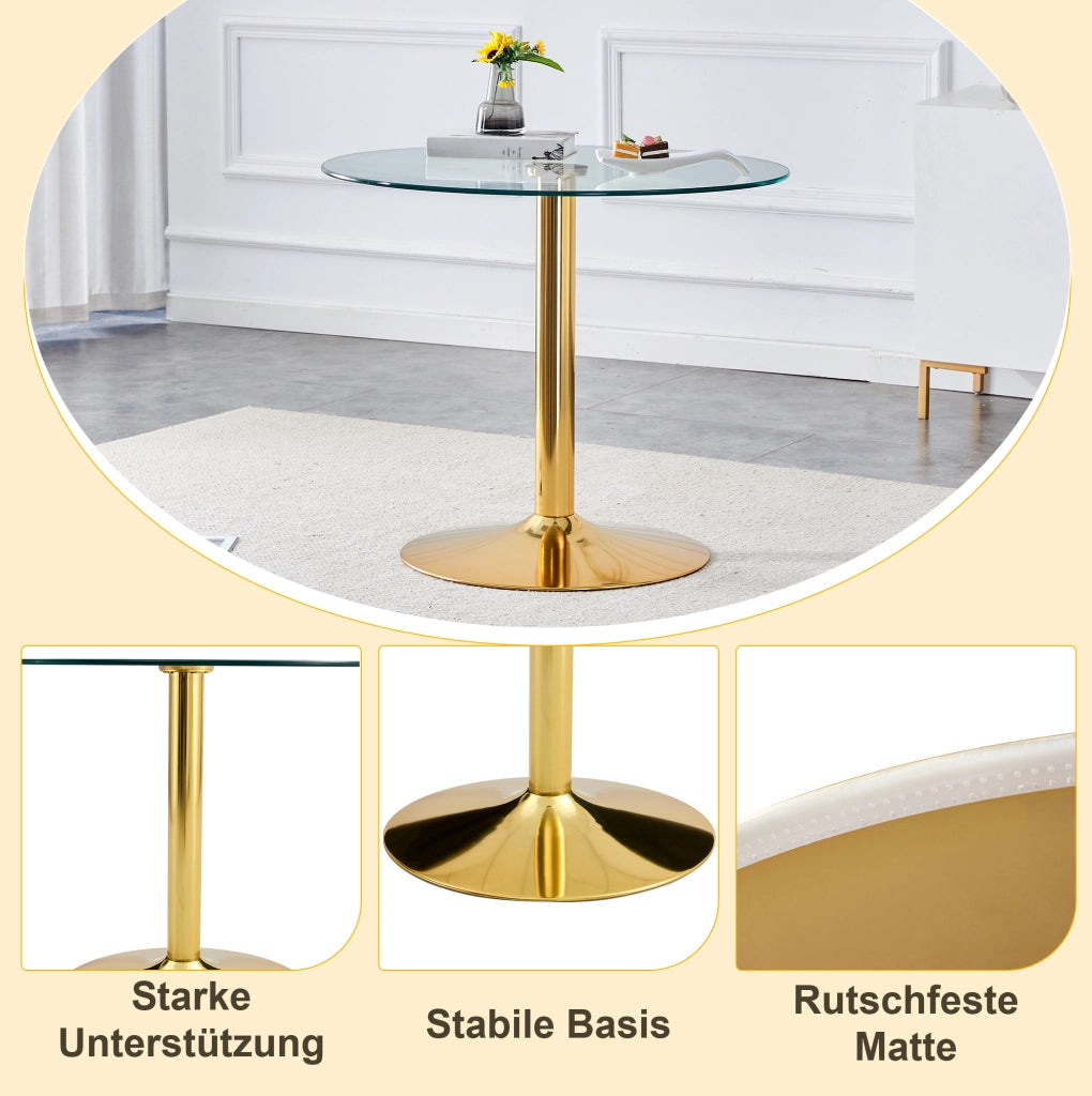 TAVOLO BAR Rotondo 85 cm Vetro Trasparente e Metallo Oro