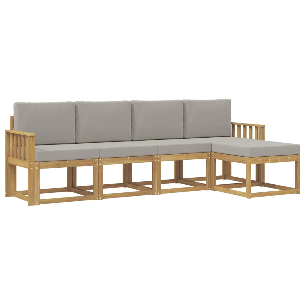Set di divani da esterno 5 pz Bianco e Grigio Chiaro Poliestere 3387485
