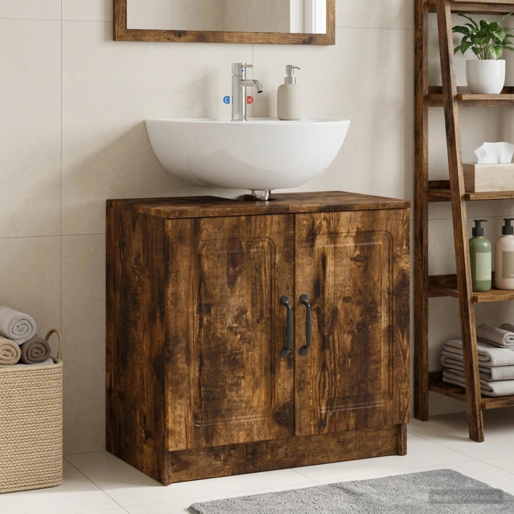 Armadio per Lavabo da Bagno UTRECHT Rovere Fumo 897670