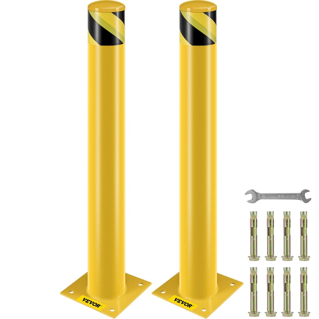 Set 2 Pali di Sicurezza in Acciaio Q235 91cm Dissuasori Traffico con Bulloni Giallo e Nero BP-36-4.5