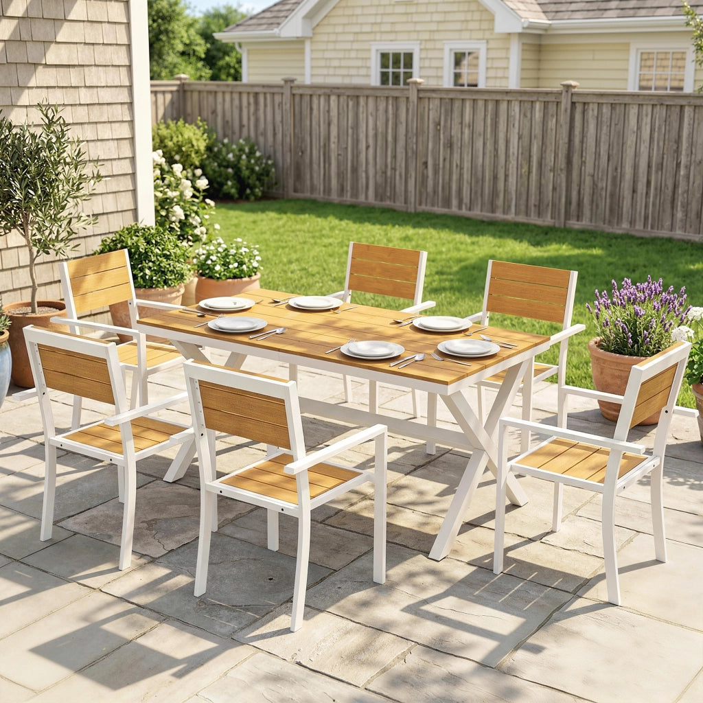 Set Tavolo Sedie da Esterno 7 Pezzi ¨C Minimal ¨C Telaio Alluminio, Teak