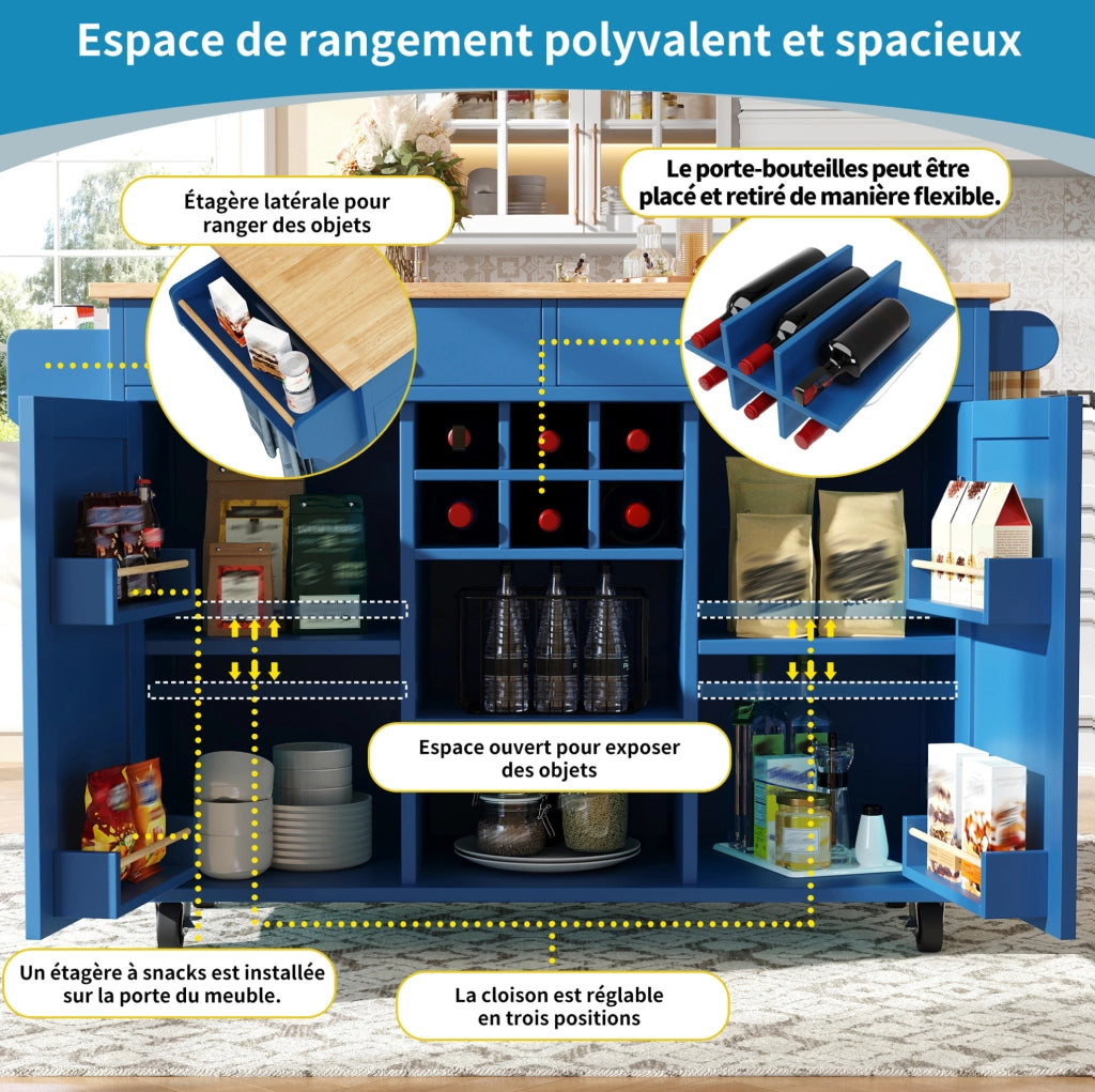 CARRELLO DA CUCINA 102x45x92 cm Blu in MDF e metallo
