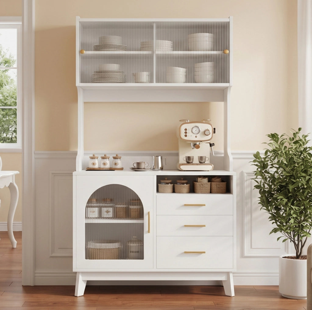 Credenza alta bianca con prese e porte USB