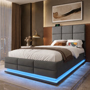 Letto singolo 90x200 cm con contenitore; testiera regolabile; LED e USB; velluto grigio scuro