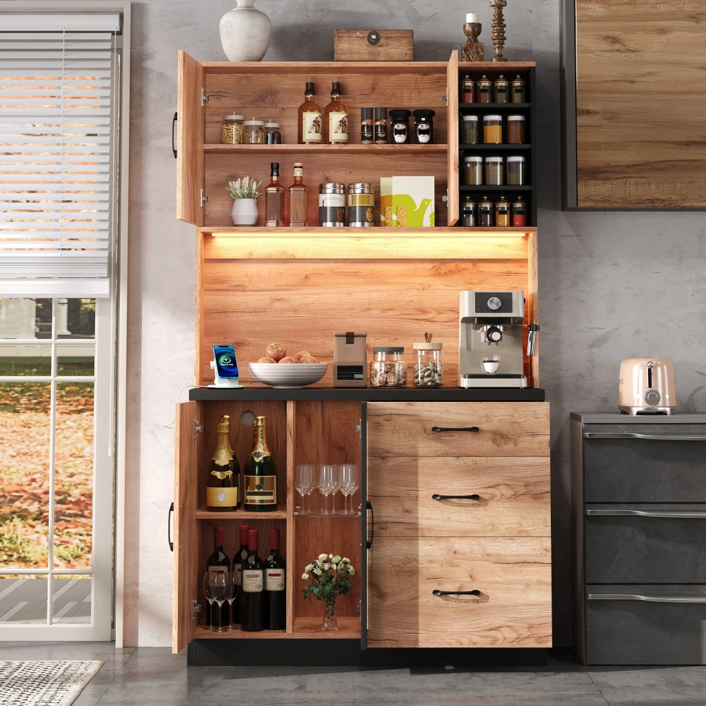 Colonna cucina 105x40x180 cm con LED, prese USB e cassetti