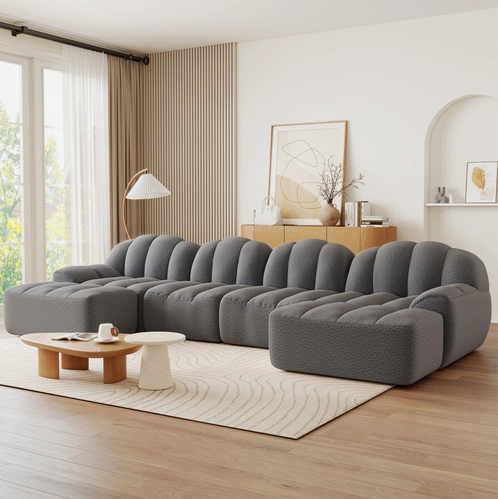Divano modulare a U 366x165x79 cm bouclé grigio 4 posti