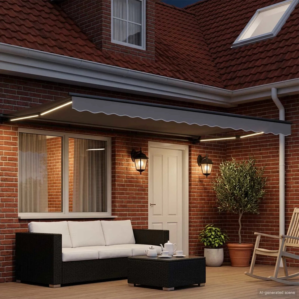 Cornice per Tenda Manuale con LED Antracite 4 × 3,5 m Alluminio 42024813