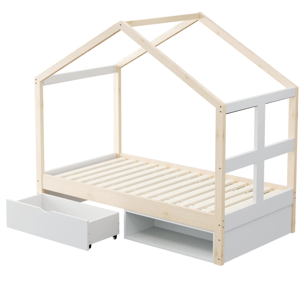 Letto a casetta 90x190 cm con cassetti, scarpiera e LED multicolore