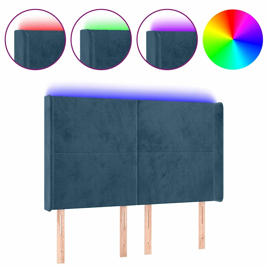Testiera a LED Blu Scuro 147x16x118/128 cm in Velluto 3123820