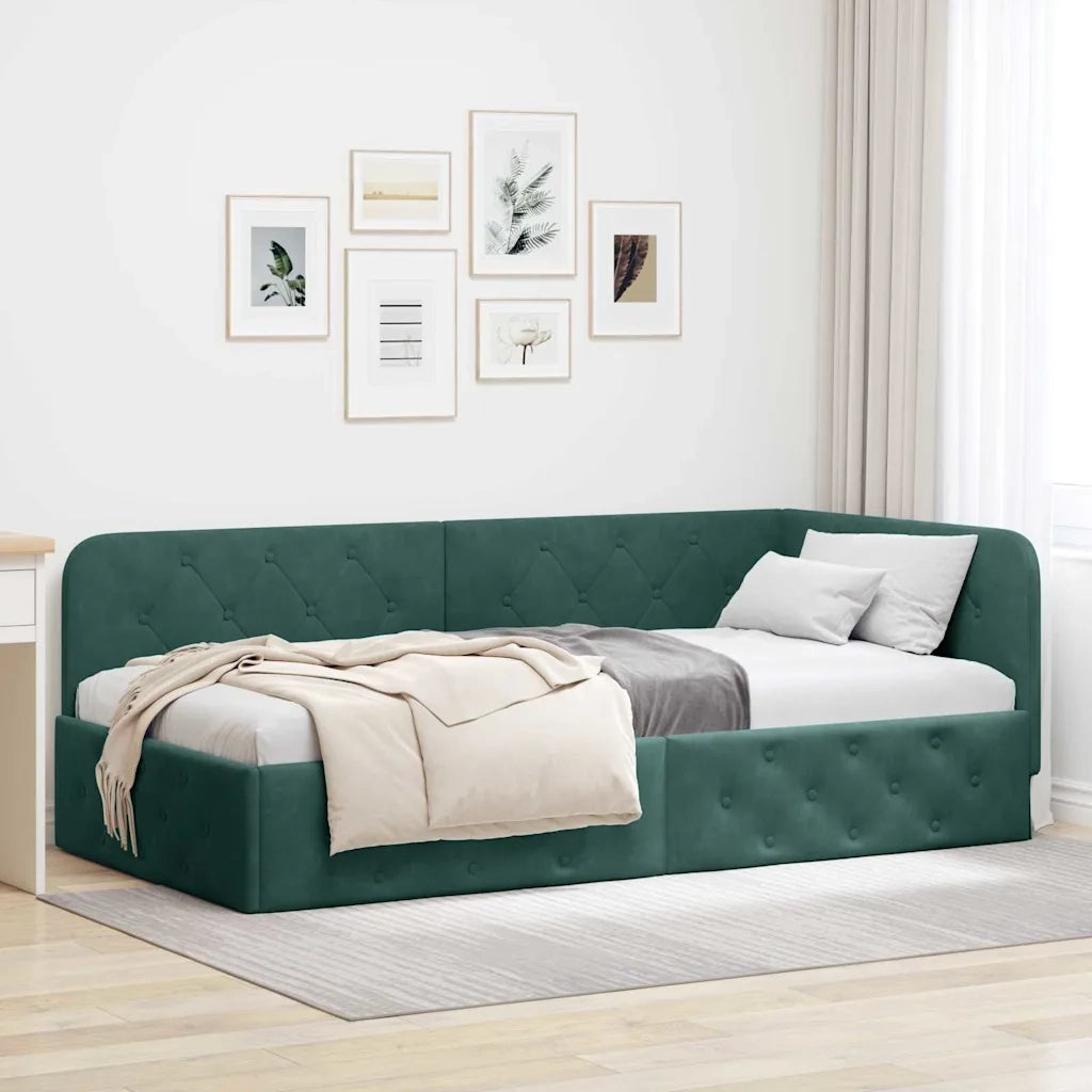 Cornice del letto ad angolo Verde Scuro 100 x 200 cm Velluto