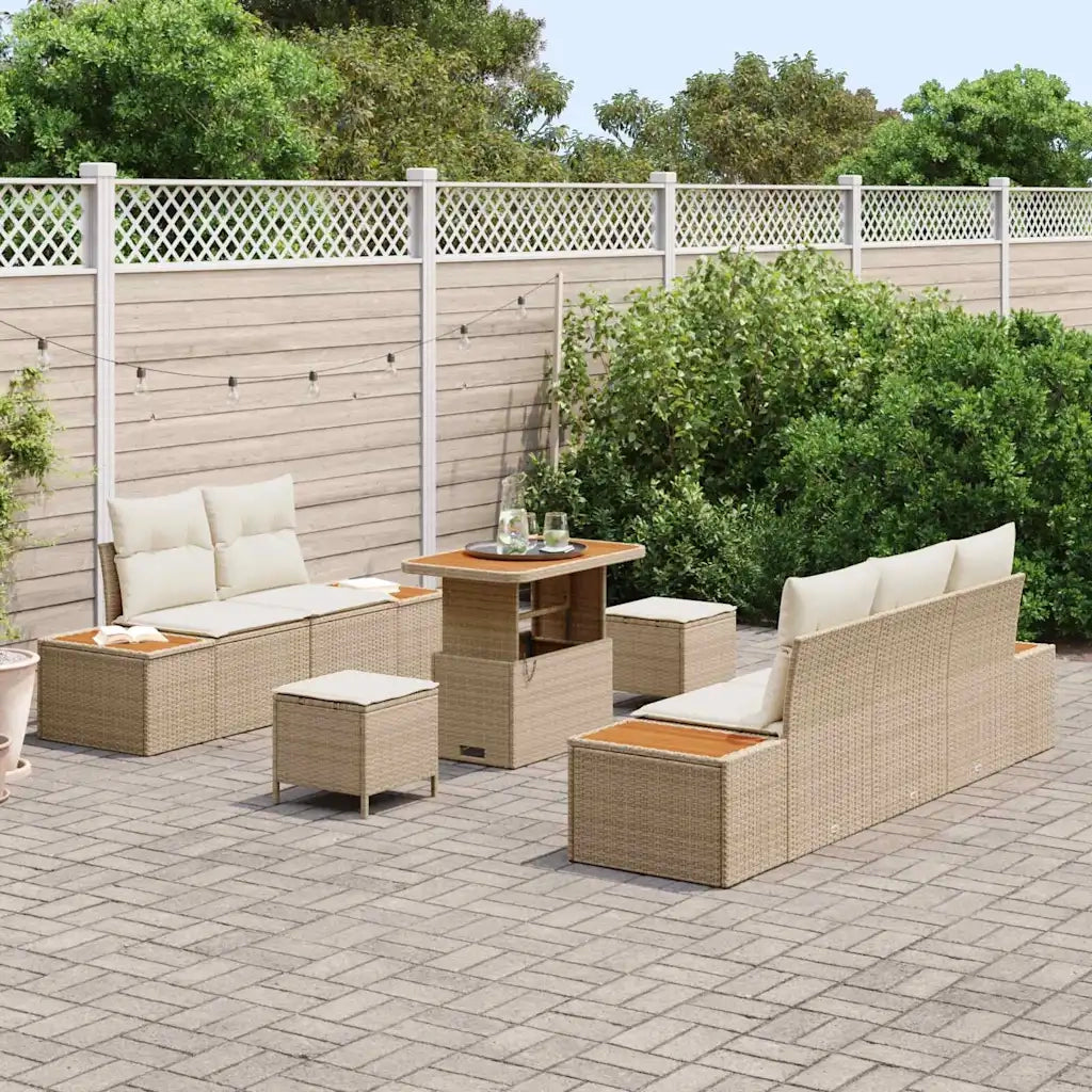 Set Divano da Giardino con cuscino 8 pcs Beige e Crema