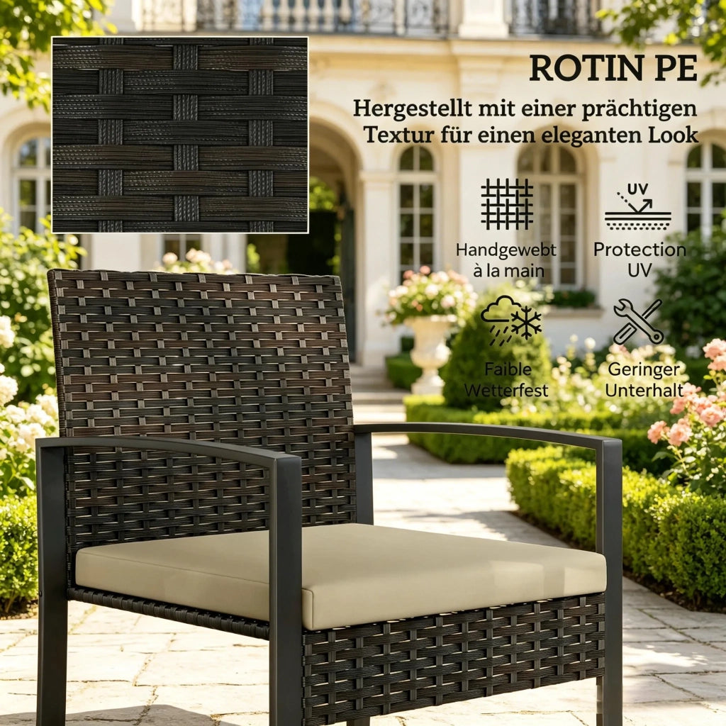 Set mobili da giardino, tavolo e 2 sedie per patio e bistro