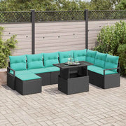 Set Divano da Giardino con cuscino 9 pcs Nero e blu 3348882