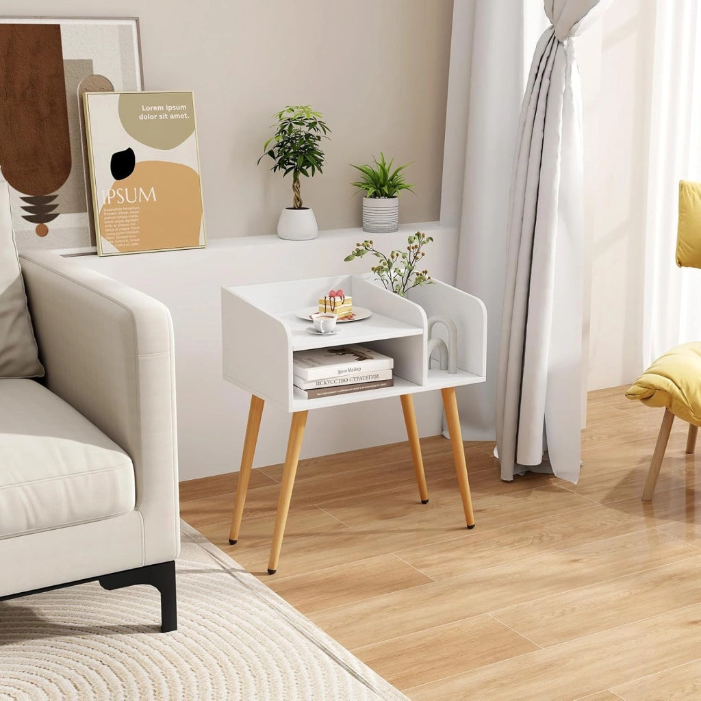 Comodino 50 x 32 x 58cm, Tavolino Moderno con Mensole Aperte, Gambe in Metallo e Poggiapiedi Regolabili, Comò Ideale per Soggiorno e Camera da Letto (Bianco,2)