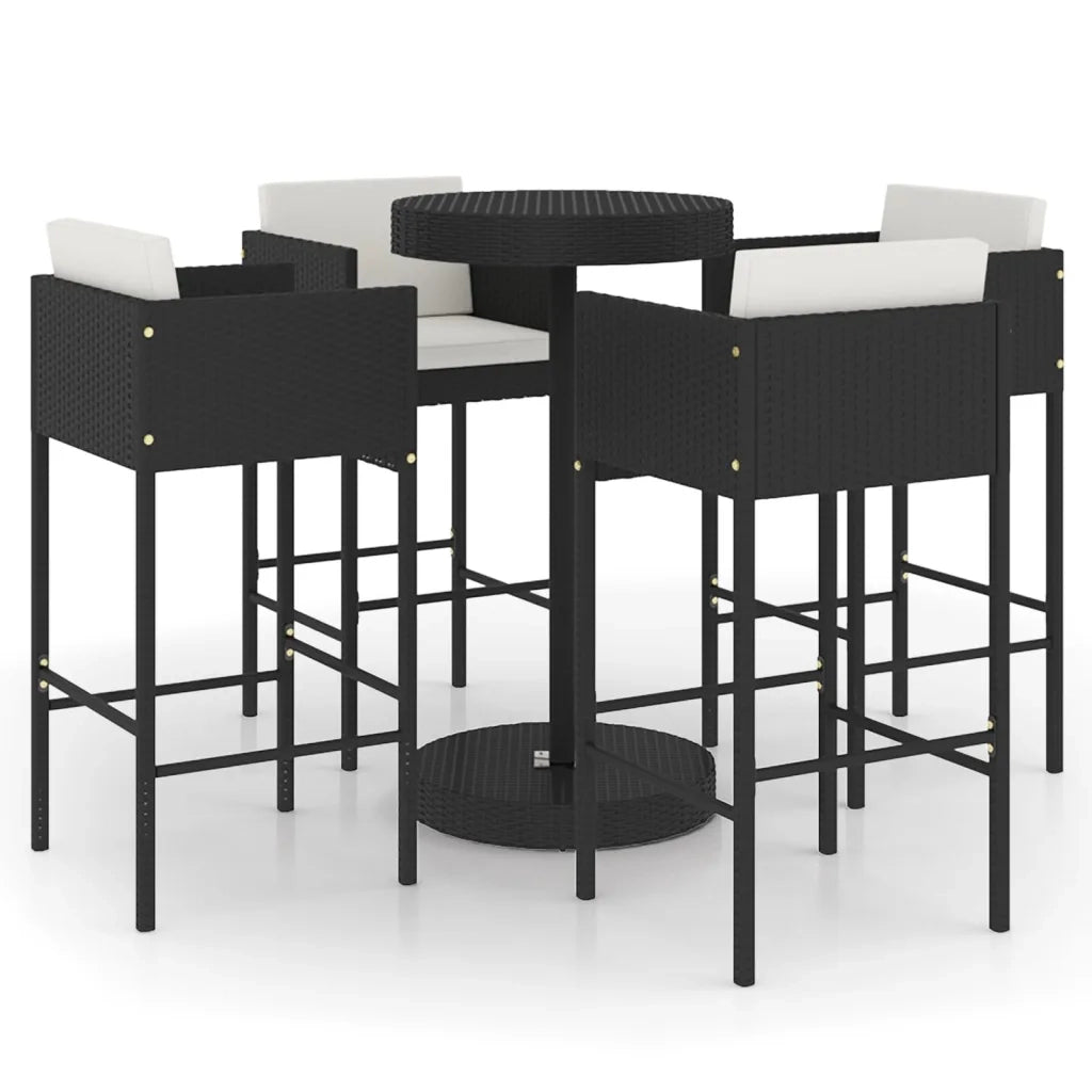Set Bar da Giardino 5 pz con Cuscini Polyrattan Nero 3094775