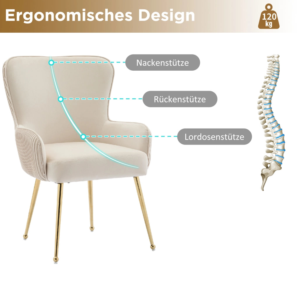 Set di 2 sedie con braccioli in velluto beige e oro