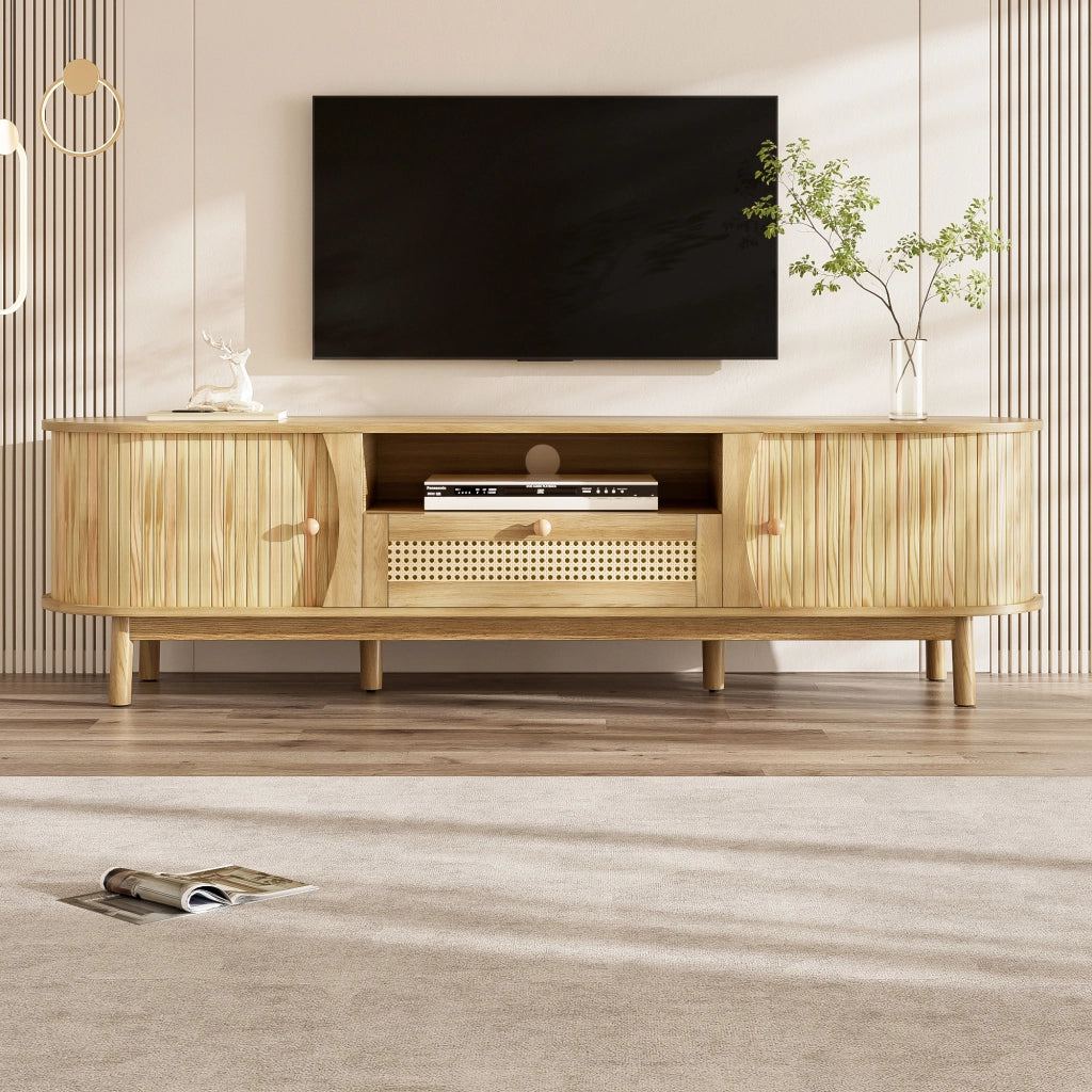 Mobile TV con 1 Anta Scorrevole; 2 Cassetti e Vani Aperti per Soggiorno in MDF 165 × 37 × 46 cm Naturale