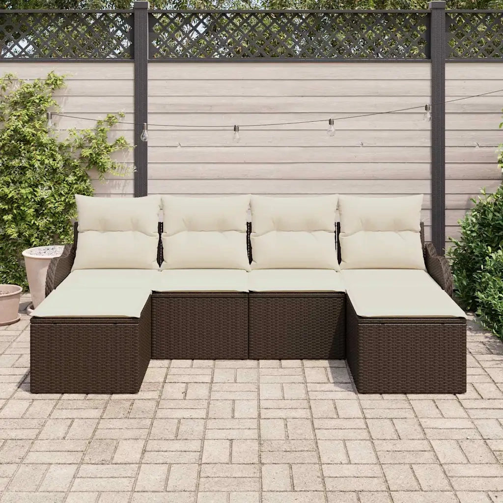 Set Divano da Giardino 6 pcs Marrone e bianco Poly Rattan