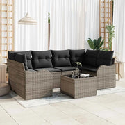 Set Divano da Giardino 7 pcs Grigio Polyrattan, Acciaio e Vetro