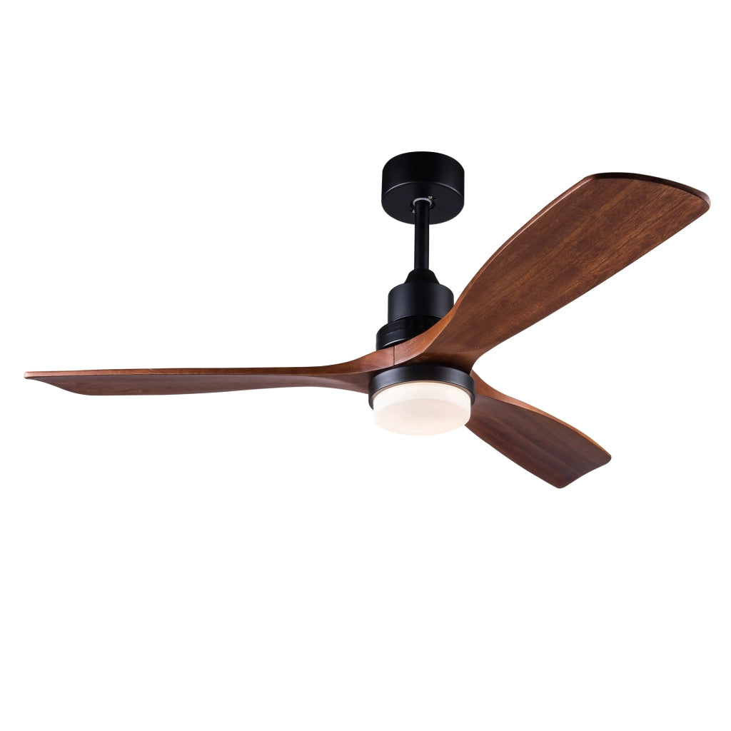 Ventilatore da soffitto con luce; telecomando e pale in legno massello; nero e noce scuro