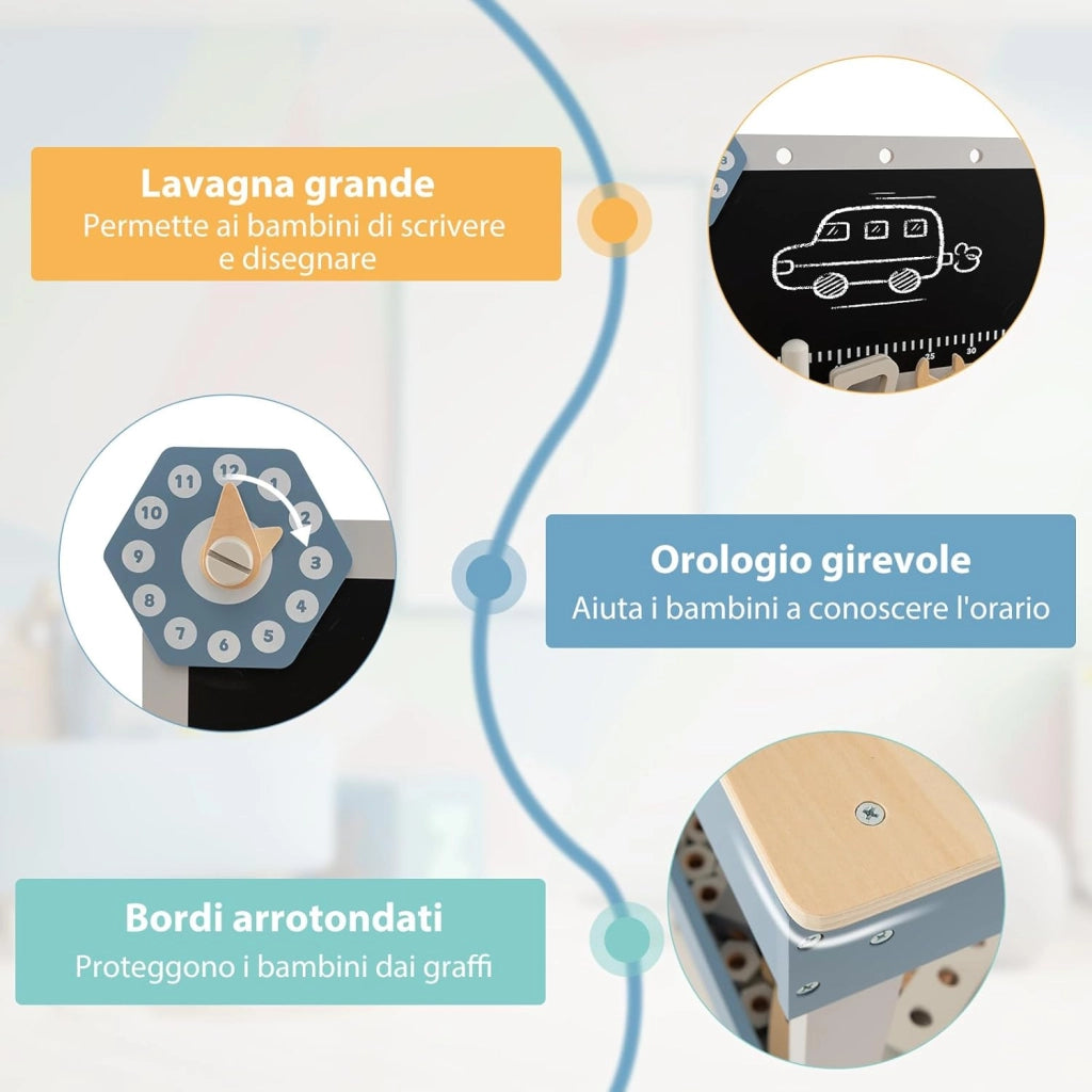 Set Banco da Lavoro per Bambini, Tavolo da Lavoro per Bambini in Legno con 61 Attrezzi e Parti, Giochi Costruzione Educativi, per Bambini 3-5 Anni