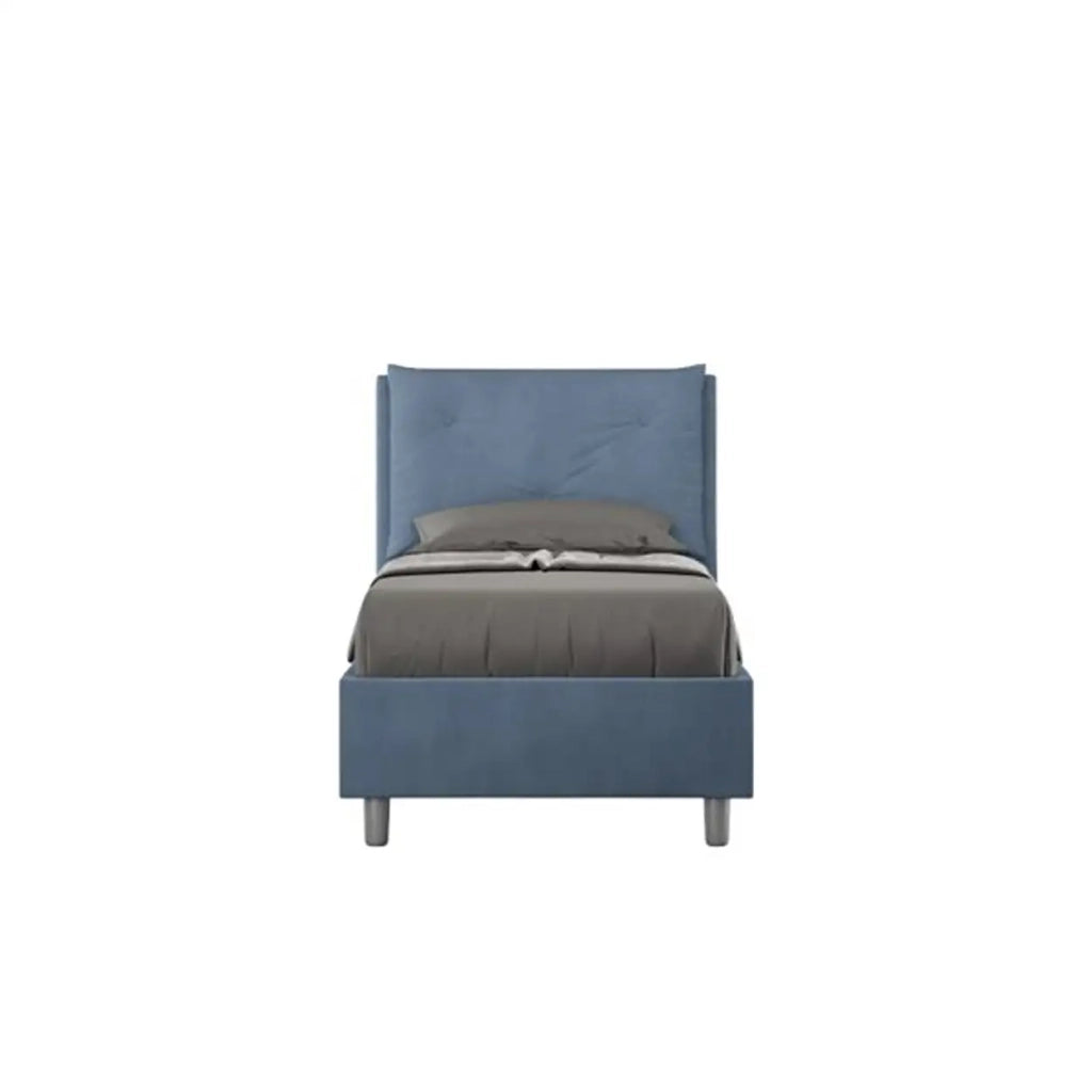 Letto singolo con rete imbottito 80x190 microfibra blu Appia