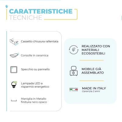 Mobile bagno sospeso 55 cm Smart olmo/lava con lavabo e specchio