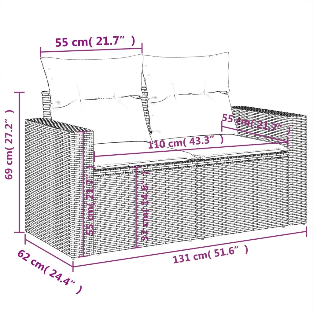 Set Divani da Giardino 10 pz con Cuscini Nero in Polyrattan 3219477