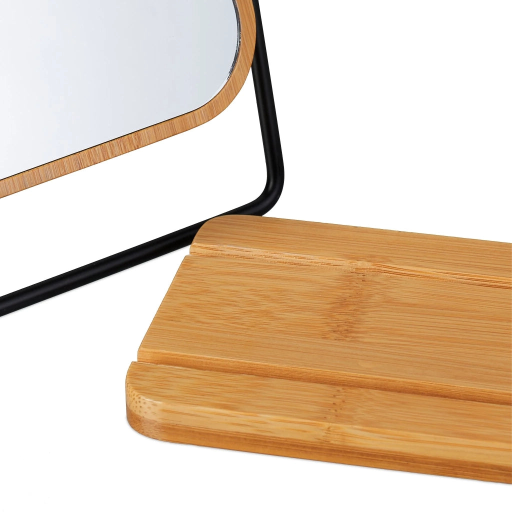 Specchio da tavolo decorativo in bambù 23 x 14,5 x 10 cm con rotazione a 360 gradi stile naturale in bambù 13_0016244