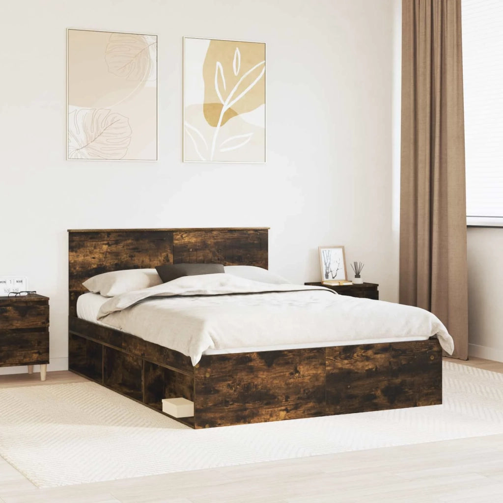 Letto matrimoniale | Letto per adulti | Struttura del letto Rovere fum¨¦ 140 x 200 cm Pino massello
