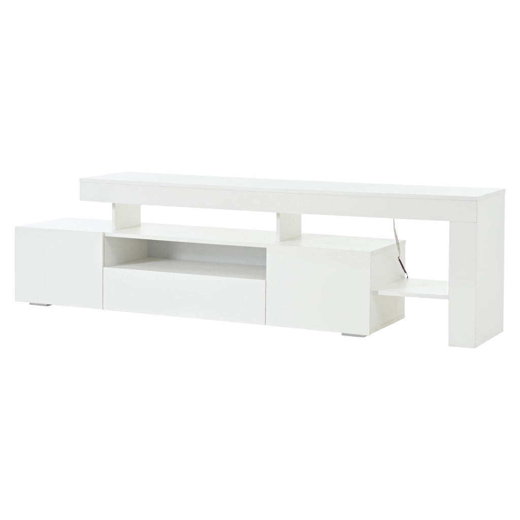 Mobile TV con 3 ante; vani aperti e LED; per soggiorno; 192 × 37 × 53 cm; in pannello truciolare; bianco