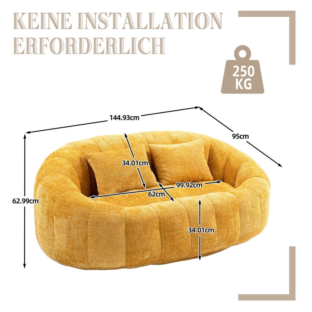 Poltrona pouf con braccioli e memory foam per soggiorno e camera in ciniglia gialla