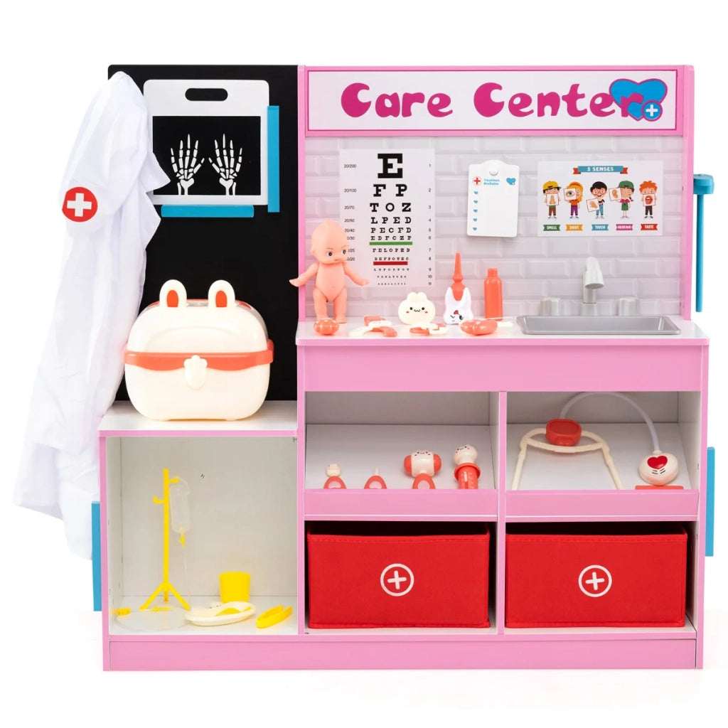 Centro medico pediatrico 85 x 25 x 80 cm con area visita interattiva e divertenti accessori in MDF rosa 20_0015977