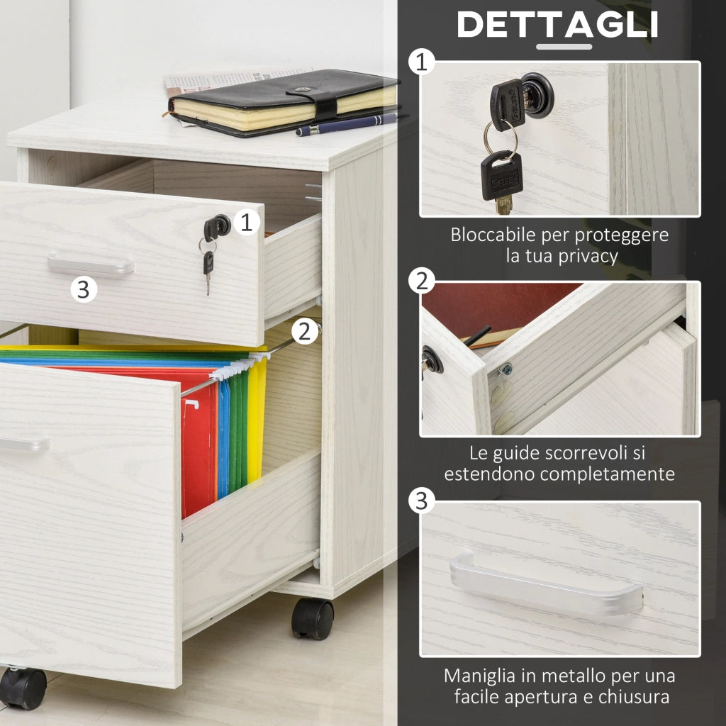Cassettiera Portadocumenti Schedario per Ufficio 2 Cassetti e Serratura