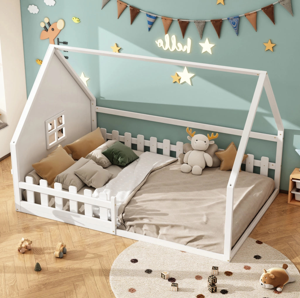 Letto per bambini a casetta 140x200 cm bianco in pino