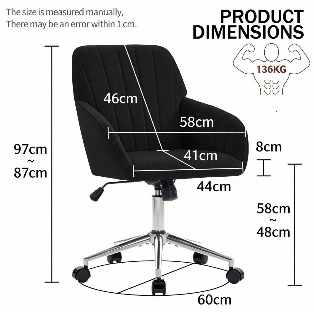 Sedia da ufficio regolabile in altezza con schienale ergonomico, colore nero