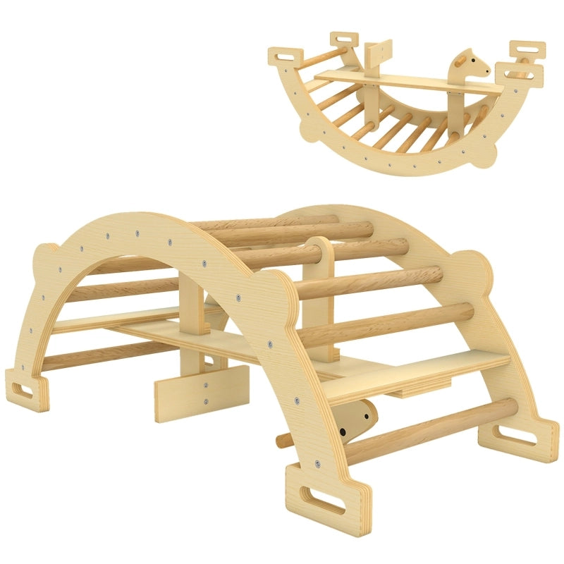 Struttura da arrampicata Montessori indoor 2 in 1, arco in legno naturale per bambini 2-4 anni, 110x52x45 cm