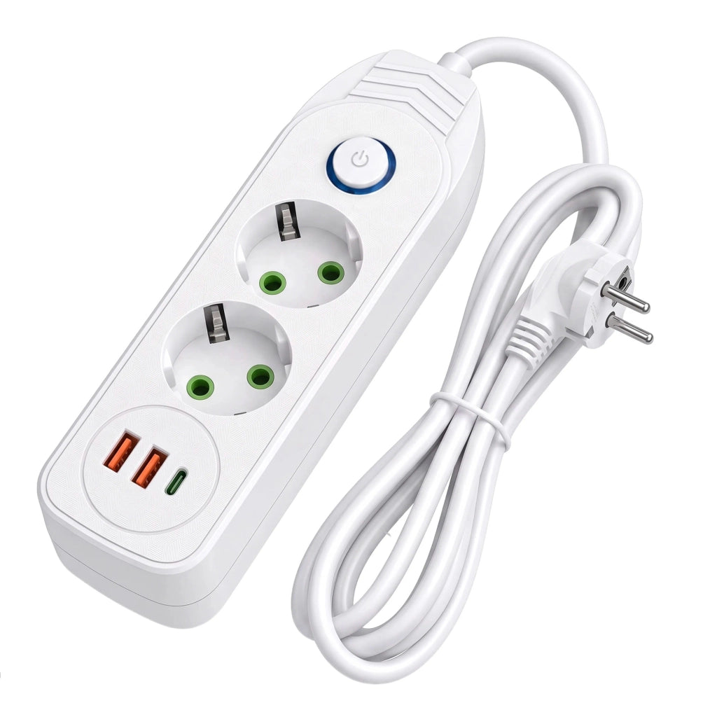 Multipresa Con Prolunga, 2 Prese + 2 Porte Usb-a + Usb-c Jnh024-3b White
