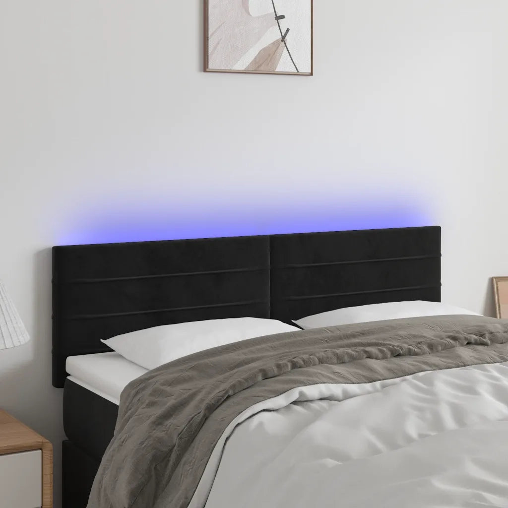Testiera | Testata a LED Nera 144x5x78/88 cm in Velluto