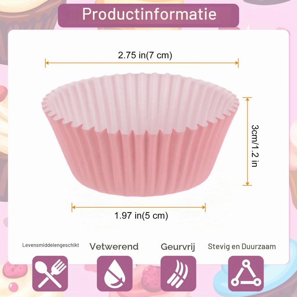 200 inserti per cupcake in carta resistente ai grassi, rosa, 5 cm x 7 cm x 3 cm