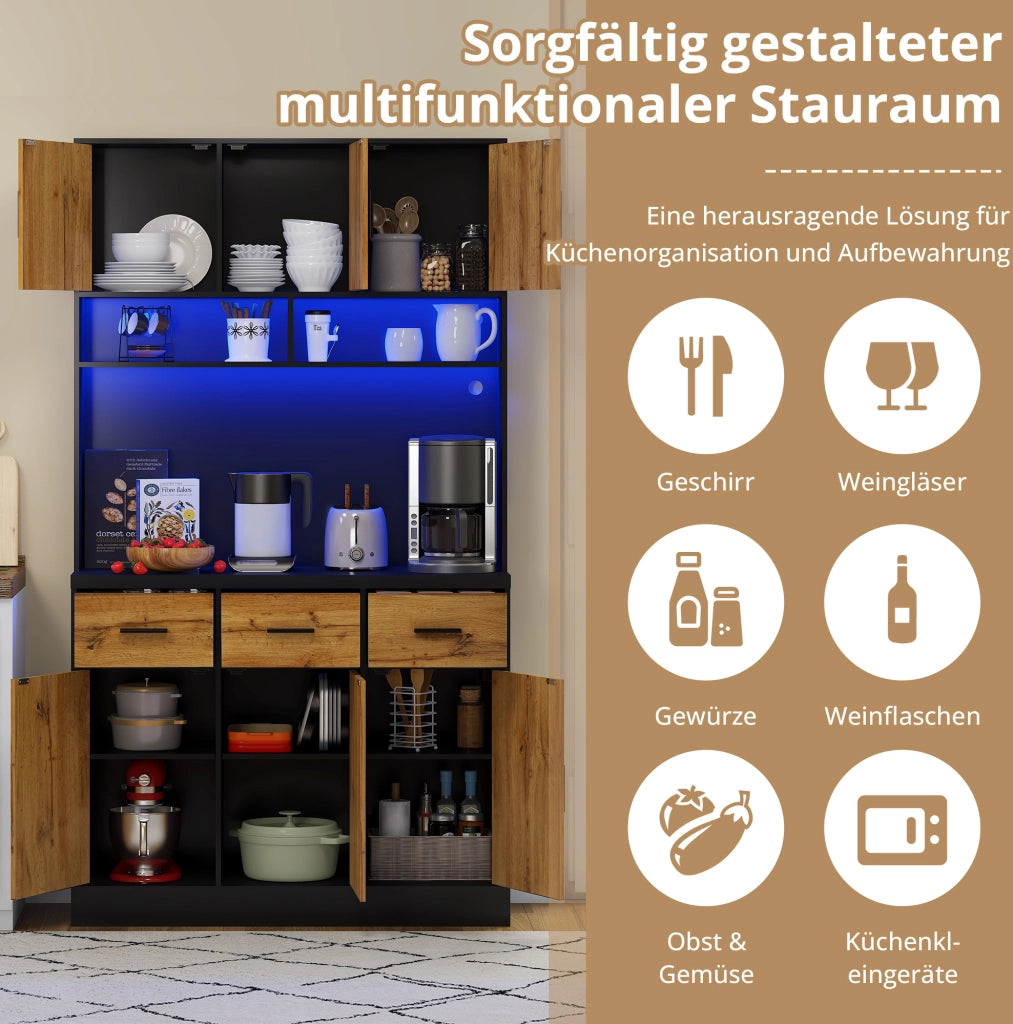 Mobile cucina 100x40x180 cm con LED, prese USB e cassetti