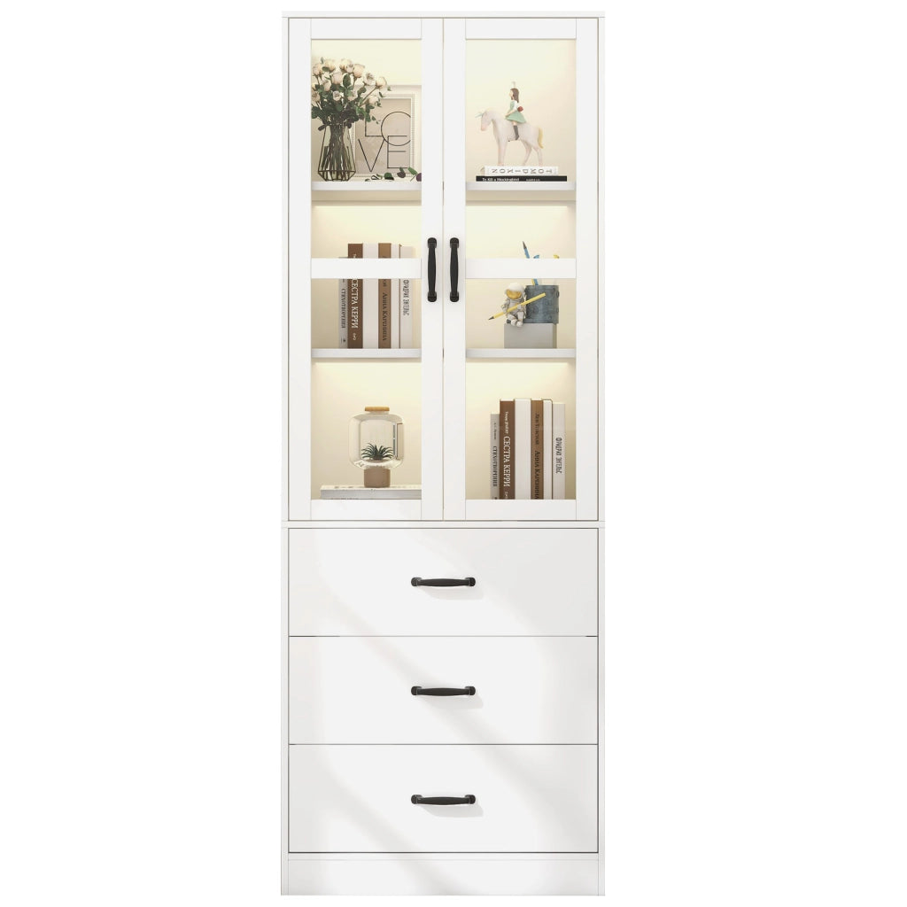 Vetrina con illuminazione LED e 3 cassetti in MDF bianco